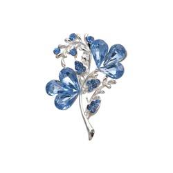 Брошь «Цветок» трилистник, цвет голубой в серебре