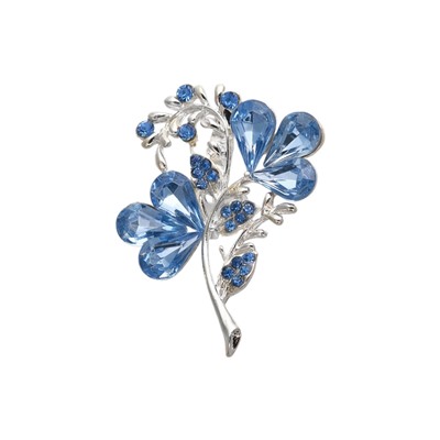 Брошь «Цветок» трилистник, цвет голубой в серебре