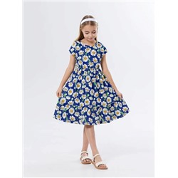 Детское платье "Ласточка" / Крупные ромашки на синем