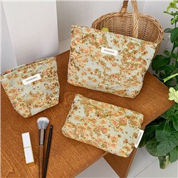 Fresh capacious cosmetic bag, pencil case for traveling, handheld storage bag, small clutch bag, new collection, with embroidery
