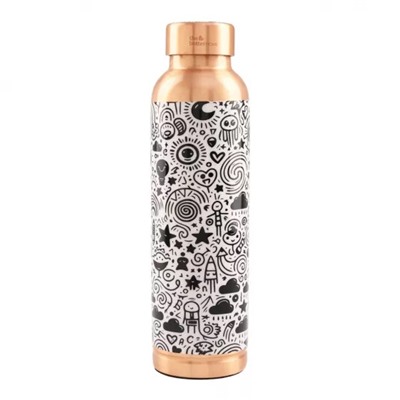 Медная бутылка с принтом ДудлиДу (950 мл), Copper Water Bottle DoodlyDoo, произв. The Better Home