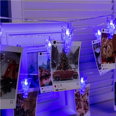 Гирлянда-нить, 4.5 м с насадками «Прищепки», IP20, прозрачная нить, 20 LED, свечение синее, 220 В