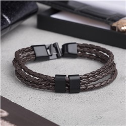 Браслет кожаный «Власть» трио, коричневый с чёрным металлом, 20.5 см