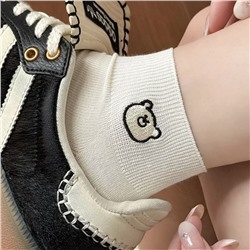 Tide, summer thin white cotton knee socks, cute embroidery, with little bears, with embroidery