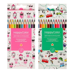 Карандаши цветные 12 цветов BrunoVisconti Happycolor, трёхгранные, МИКС