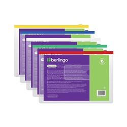 Папка-конверт на молнии Berlingo В5, 150мкм, с карманом для визиток, прозрачная, ассорти