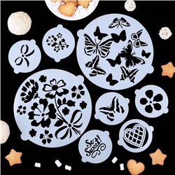 Набор кондитерских трафаретов для украшения выпечки «Букет», 8 шт.: 2 шт.: d=20 см, 6 шт.: d=8 см