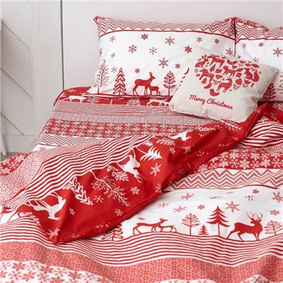 Постельное белье новогоднее LoveLife 1,5сп "Reindeer" 143*215см,150*225см,50*70см-2штуки