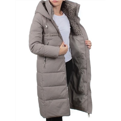 23-636 GRAY/BEIGE Пальто зимнее женское (холлоффайбер 150 гр., искусственная дубленка)
