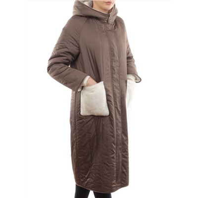 2639 DK. BEIGE Пальто двухстороннее женское еврозима (100 гр. холлофайбер, искусственный мех)
