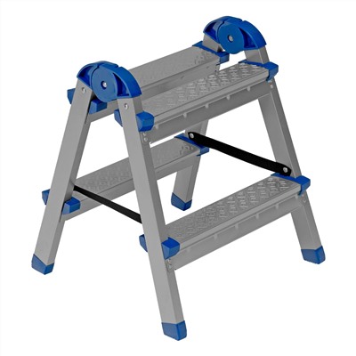 Стремянка двухсторонняя 2 ступени, сталь профиль, стальные ступени, Сибртех