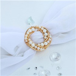 Зажим для платка «Жемчужный круг», белый в золоте