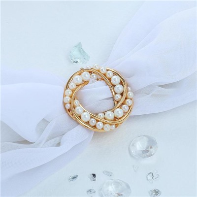 Зажим для платка «Жемчужный круг», белый в золоте