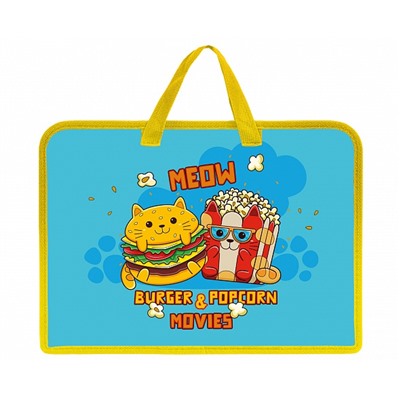 Папка для тетрадей А4 1отд Cats-Fast food с ручками пластик на молнии Hatber AMn_25050/24/Россия