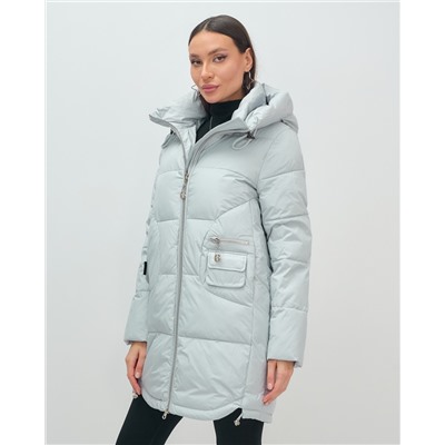 Куртка зимняя женская с капюшоном модная голубого цвета 3193Gl