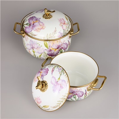 НАБОР КАСТРЮЛЬ AGNESS ЭМАЛИРОВАННЫХ СЕРИЯ "IRISES", 4ПР. 2,1Л И 3,8Л