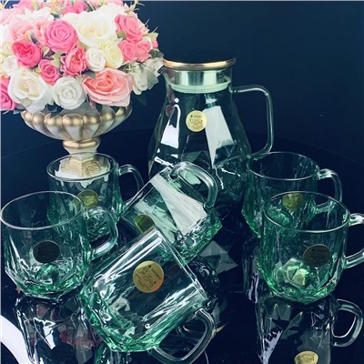 589-015 Набор: кувшин-заварник 1,9 л  и 6 кружек 350 мл  зеленый, в под.уп.(х8)