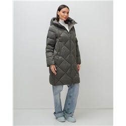 Пальто зимнее утепленное с капюшоном женское зеленого цвета 7637Z