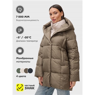 Куртка двубортная женская зимняя с капюшоном коричневого цвета 7736K