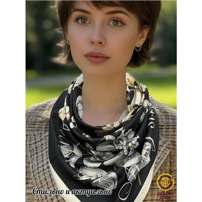Платок шелковый Арт М43/1 (черный с бежевой каймой)