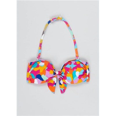 Smudge Print Bow Bandeau Bikini Top