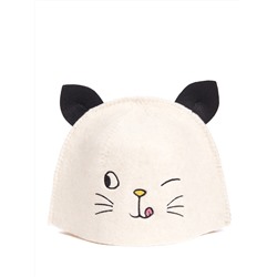 Шапка банная детская с вышивкой "Котёнок", фетр белый
