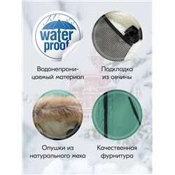 Куртка парка зимняя подростковая для девочки с капюшоном и мехом зеленого цвета 9448Z