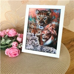 3Д картинка "Большие кошки" 14,5 х 19,5 см х Ж-0017, голографическая открытка с изображением леопарда, льва, тигра и барса, без рамки