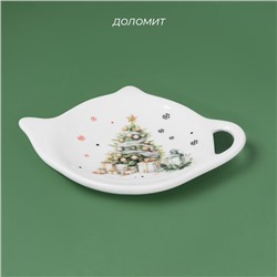 Подставка под чайный пакетик новогодняя Доляна «Приближение чуда», доломит, 12×9.5 см, белая