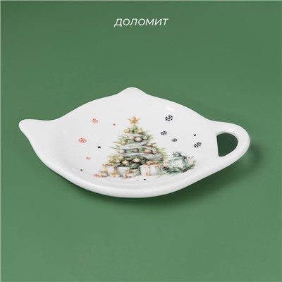 Подставка под чайный пакетик новогодняя Доляна «Приближение чуда», доломит, 12×9.5 см, белая