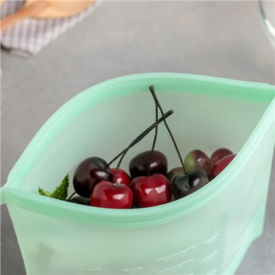 Пакет для хранения Доляна, силикон, 21.5×18 см, 1.1 л, zip lock, многофункциональный, герметичный, зелёный