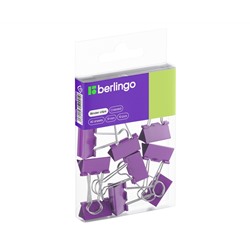 Зажимы для бумаг 19мм, Berlingo, 10шт., цветные, ПВХ упак., европодвес, фиолетовые