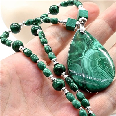 Колье Капля с натуральным малахитом, 51см