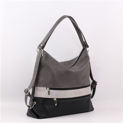 Сумка 387 мульти итальянский серо-черный ФОРМАТ "А4" РЮКЗАК-"ТРАНСФОРМЕР"