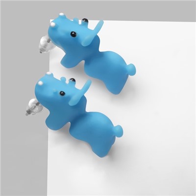 Серьги из полимерной глины «Бегемот», цвет голубой