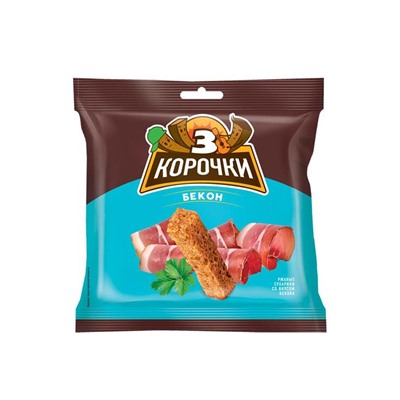 «3 Корочки», сухарики со вкусом бекона, 100 г
