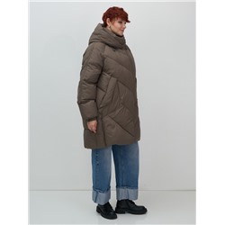 Пальто двубортная зимнее утепленное женское коричневого цвета 7732K