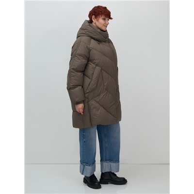 Пальто двубортная зимнее утепленное женское коричневого цвета 7732K