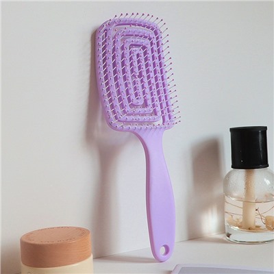 Расческа для волос массажная спиральная пружинистая для легкого расчесывания. СИРЕНЕВАЯ