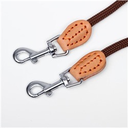 Поводок 8 мм со своркой на 2 собак, полиэстер и натуральная кожа, 73 + 2×57 см, коричневый