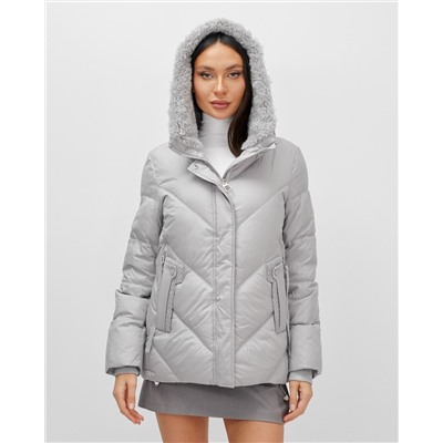 Куртка зимняя женская из овчина стильная и модная серого цвета 7348Sr