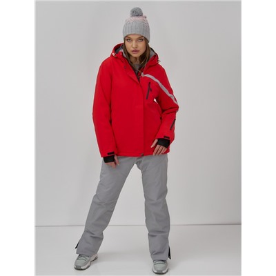 Горнолыжная куртка женская зимняя красного цвета 7017Kr