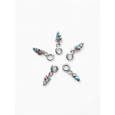 Шарм подвеска «Заяц» с мороженым, сине-оранжевый в серебре