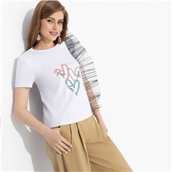 Футболка с декором из сетки, Завоюй меня (heart)