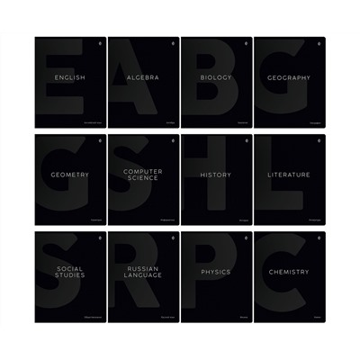 Комплект (12 шт.) предметных тетрадей 48л. Greenwich Line "Сolor black", "софт-тач" ламинация, выборочный УФ-лак, 70г/м2
