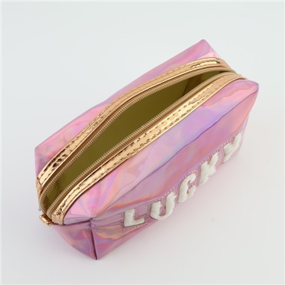Пенал школьный Lucky, иск. кожа, 18×10×7 см, розовый