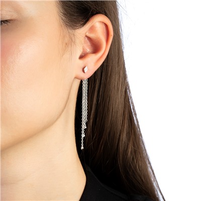 Серьги с фианитом родированные серебро 925*