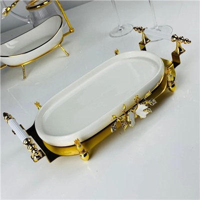 163-041 Овальное блюдо 28см на подставке MELODY в под.уп.(х12)Фарфор, металл