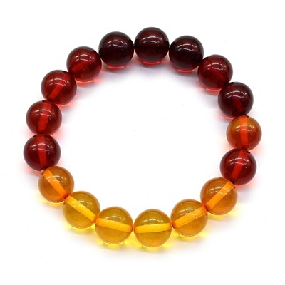 Браслет из янтаря шарик 12мм радуга лимонно-вишневый