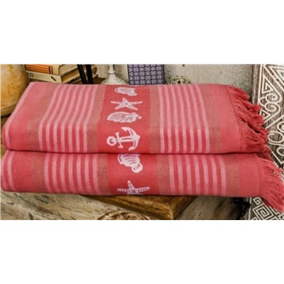 Полотенце-пештемаль хлопок/махра Белые Якоря Сафия Хоум, 3012 коралловый